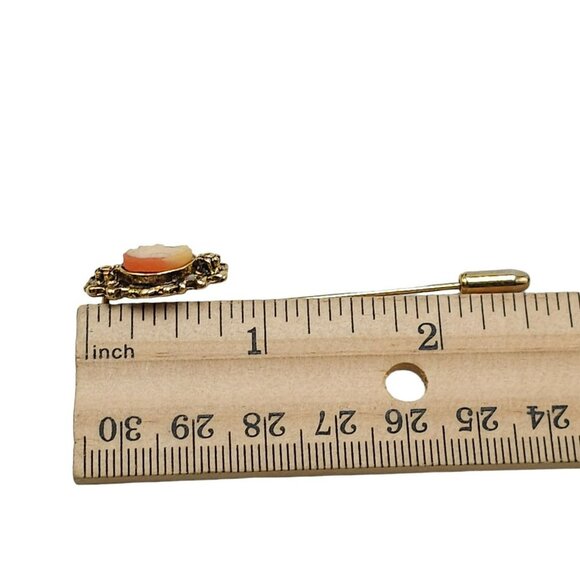 Faux Pink Cameo Filigree Stick Pin Gold Tone Vintage - Picture 4 of 4